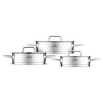 Karaca Assos 3-teiliges Edelstahl-Sahan-Set mit Glasdeckeln