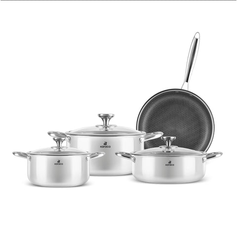 Karaca 3Ply, Edelstahl Guardian 7-teiliges Kochgeschirr-Set, Induktion, Silber