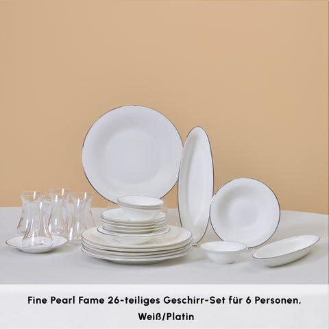 Karaca Fine Pearl New Fame Frühstücksset für 6 Personen, 26-teilig – Platin