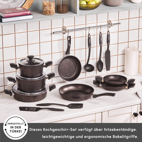 Karaca Biogranit Schwarzgold Induktions-Topfset, 15 Teilig