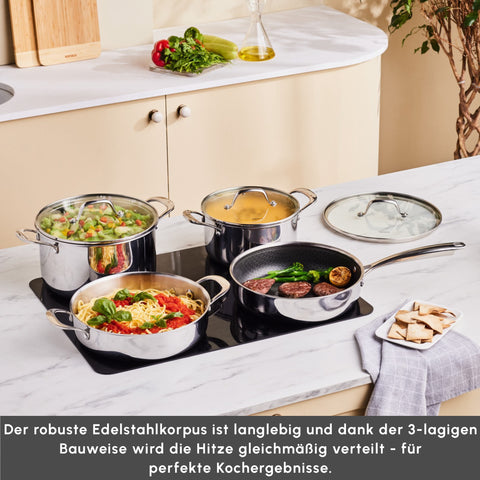 Karaca 3Ply Edelstahl Sparkle 7-teiliges Antihaft-Induktions-Kochgeschirr-Set, Silber