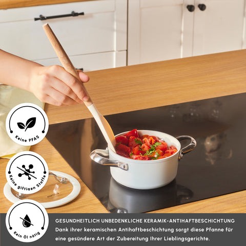Karaca Swiss Crystal Almond Cream Wok Pan with Handle 28 cm