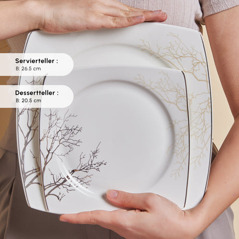Karaca Square Bone China Autumn 53-Piece Dinner Set for 12 People, White Multi