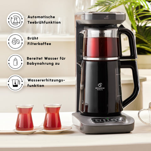 Karaca Caysever Robotea Pro 4 in 1 sprechender automatischer Teekocher Wasserkocher und Filterkaffeemaschine 2500W Space Grau