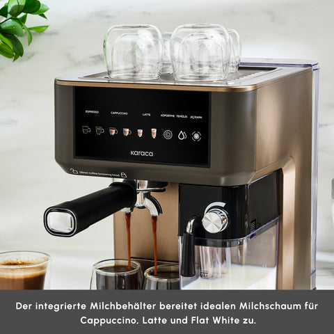 Karaca MyCaffe Barista S10 Entegre Süt Hazneli, Otomatik Espresso, Latte ve Cappuccino Makinesi Walnut Brown