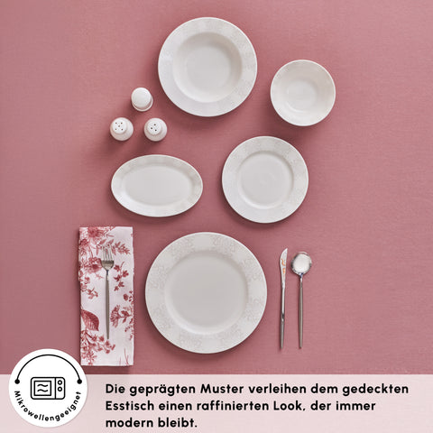 Karaca Forever Bone China New Olio 53-Piece Dinner Set for 12 People, White