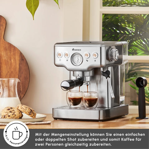 Karaca Coffee Art 1353 Espresso, Latte, Cappuccino, Americano Machine with Milk Frother, 20 Bar Pressure, 1.8L Inox