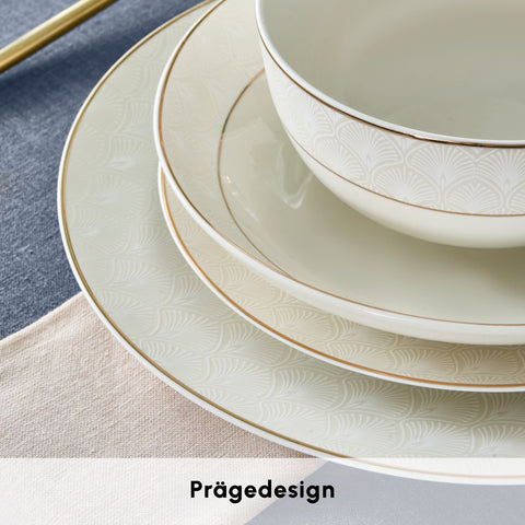 Karaca Elegance Bone Mandarin 53 Piece Dinner Set for 12 People Gold