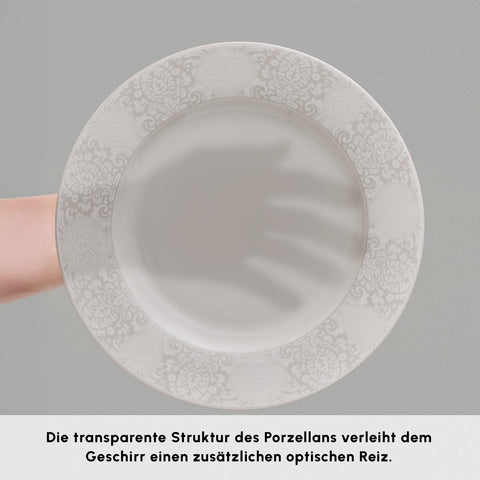Karaca Forever Bone China New Olio 53-Piece Dinner Set for 12 People, White