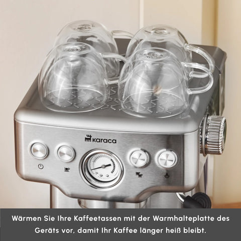 Karaca Coffee Art 1353 Espresso, Latte, Cappuccino, Americano Machine with Milk Frother, 20 Bar Pressure, 1.8L Inox