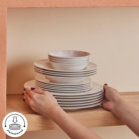 Karaca Forever Bone China New Olio 53-Piece Dinner Set for 12 People, White