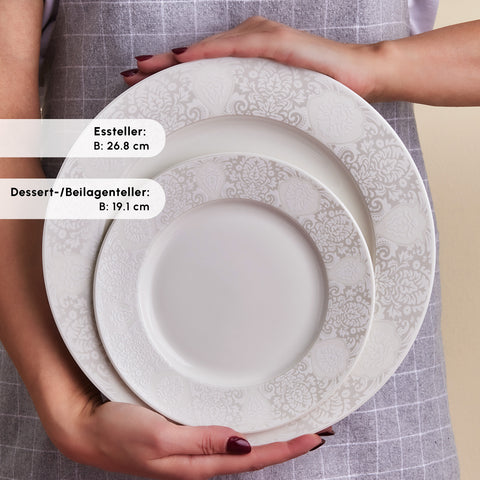 Karaca Forever Bone China New Olio 53-Piece Dinner Set for 12 People, White