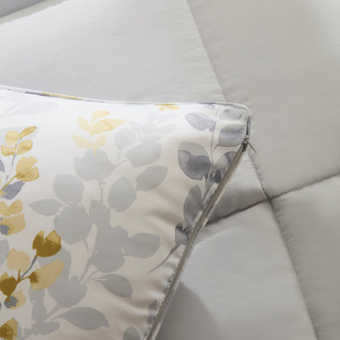 Karaca Leaf Graues Einzel Comforter Set 135x200+50x70