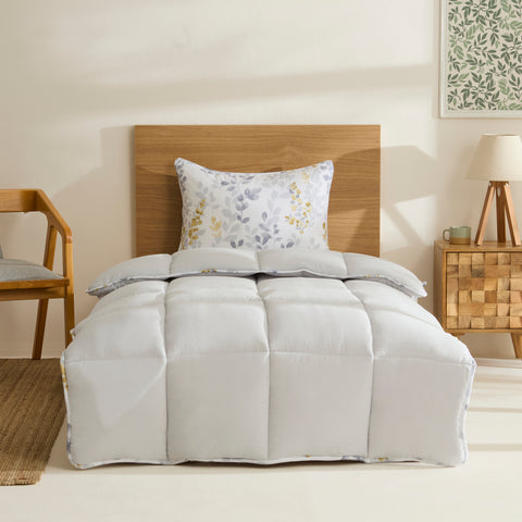 Karaca Leaf Graues Einzel Comforter Set 135x200+50x70