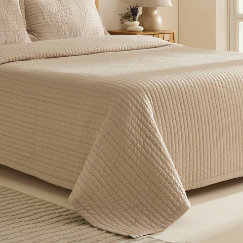 Manon Bettüberwurf Set, Doppelbett, Beige 230x240cm + 2(50x70) cm