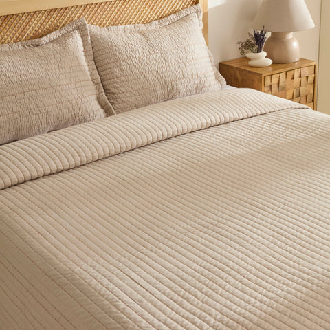 Manon Bettüberwurf Set, Doppelbett, Beige 230x240cm + 2(50x70) cm