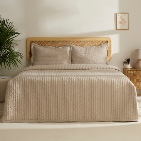 Manon Bettüberwurf Set, Doppelbett, Beige 230x240cm + 2(50x70) cm