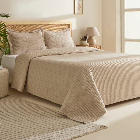 Manon Bettüberwurf Set, Doppelbett, Beige 230x240cm + 2(50x70) cm