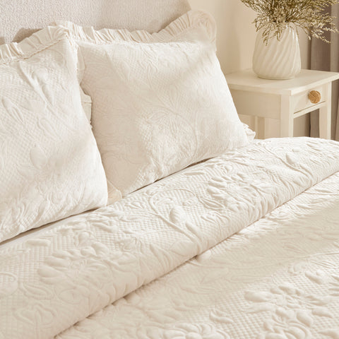 Karaca Audrey Tagesdecken-Set, Einzelbett, Ecru