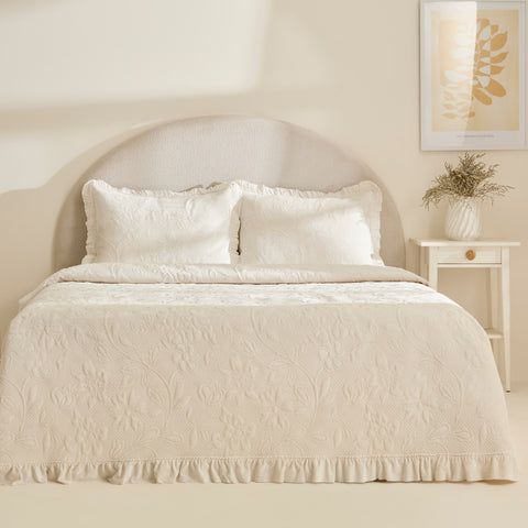 Karaca Audrey Tagesdecken-Set, Einzelbett, Ecru