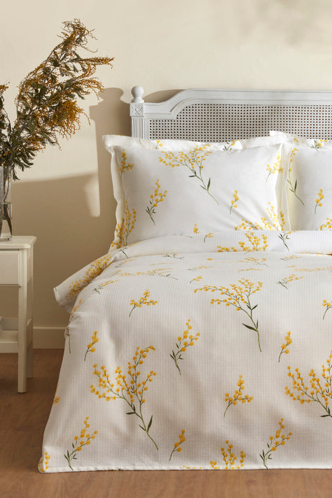 Karaca Loretta 100% Baumwolle Doppelbett-Piké-Set, Gelb