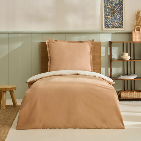 Karaca Vera Bettbezug-Set aus 100 % türkischer Baumwolle, Einzelbett, Beige