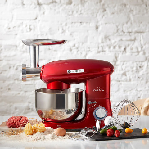 Karaca Multichef Küchenmaschine und Standmixer mit  Fleischwolf Standmixer Redgold 1400W