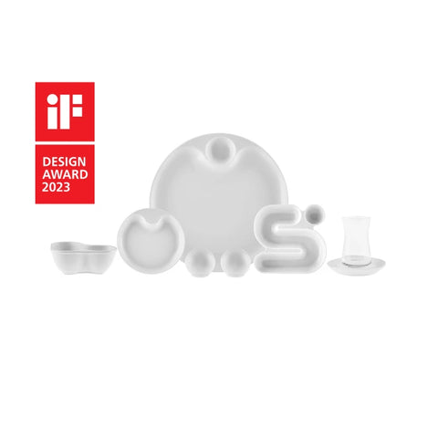 Karaca Streamline Salsa Fine Bone 6 Person Breakfast and Serveware Set, 26 Piece