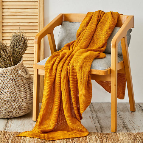 Karaca Home ocker Strickdecke Öko-Tex zertifiziert