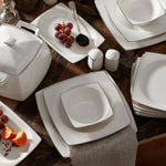 Karaca Talia Cream Platinum Square Dinnerware Set 60 Piece Service for 12 Person