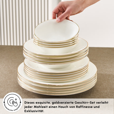 Karaca Fine Pearl Fame 58-teiliges Tafelservice für 12 Personen, Gold