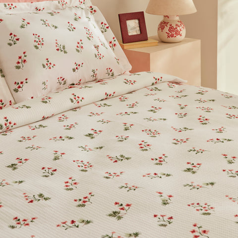Karaca Silvie 100% Baumwolle Doppelbett-Tagesdecke Set, Rot