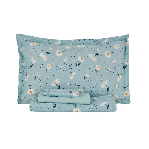 Karaca Home Daisy 100% Baumwolle Doppelbett Tagesdecke Set Mint