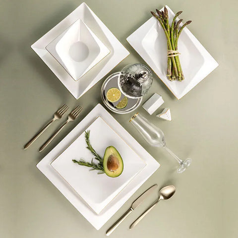 Jumbo Fold Gold 58-Piece Square Dinner Set for 12 Persons