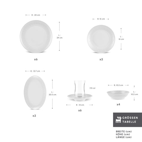 Karaca Artiste Bone China 20-teiliges Tafelservice für 6 Personen, Weiß