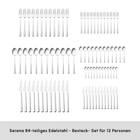 Karaca Serena 84-teilige Edelstahlbesteckset für 12 Personen, Silber