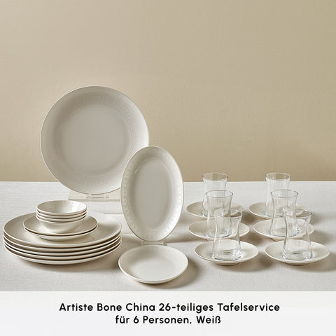 Karaca Artiste Bone China 20-teiliges Tafelservice für 6 Personen, Weiß