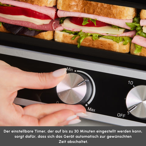 Karaca Nova Grill Kontaktgrill & Sandwich-Toaster aus Edelstahl mit Timer, 2000W, Inox, Kapazität für 6 Toastscheiben