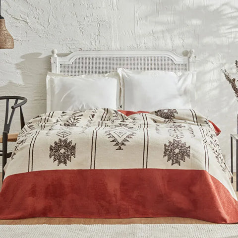 Karaca Home Raya Baumwolldecke für Doppelbett, Terrakotta