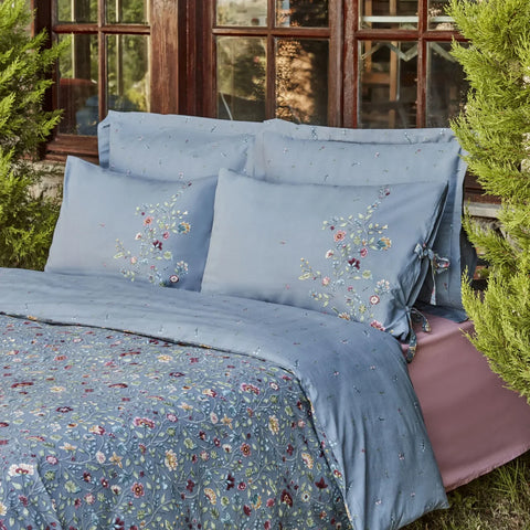 Karaca Ansey Bettbezug-Set aus 100 % türkischer Baumwolle, Doppelbett, Blau