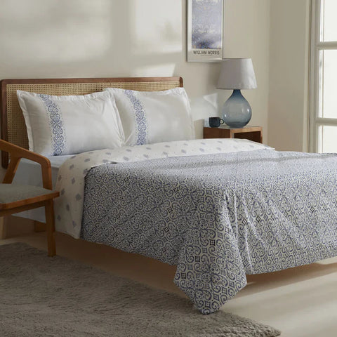Karaca Marino Bettwäsche-Set aus 100 % türkischer Baumwolle, Doppelbett, Blau