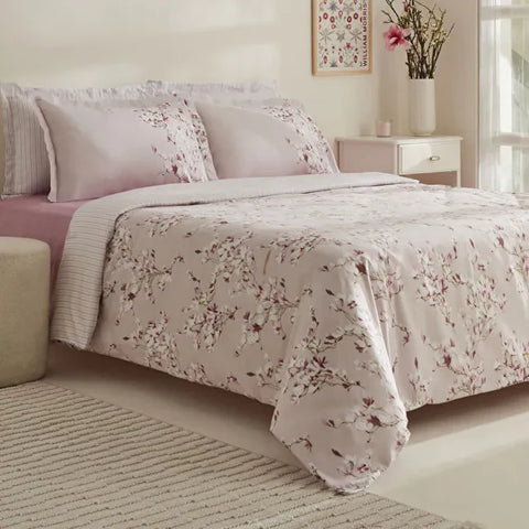 Karaca Pesla Bettwäsche-Set aus 100 % Baumwoll-Satin, Einzelbett, Rosa