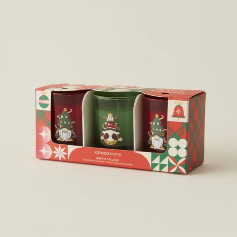 Karaca Home New Year Gnome Village 3-teiliges Duftkerzen-Set