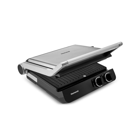 Homend Grilliant 1342H 3 in 1 Inox-Gehäuse Doppelseitige XL Gusseisenplatten Sandwich- und Grillmaschine