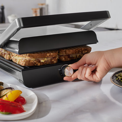 Homend Grilliant 1356H Inox-Gehäuse mit Gusseisenplatten Sandwich- und Grillmaschine