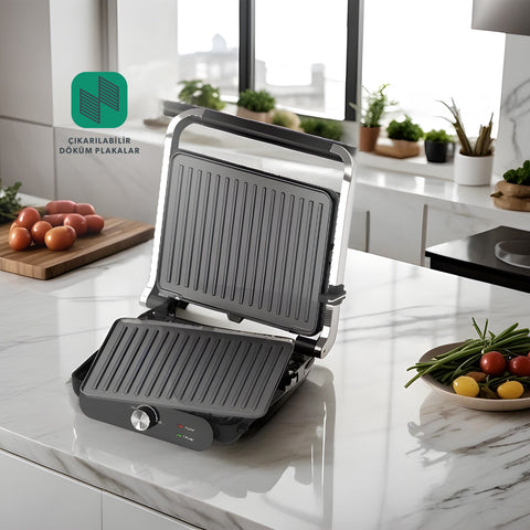 Homend Grilliant 1366H Toaster und Grill mit herausnehmbarer Gusseisenplatte und Edelstahlgehäuse