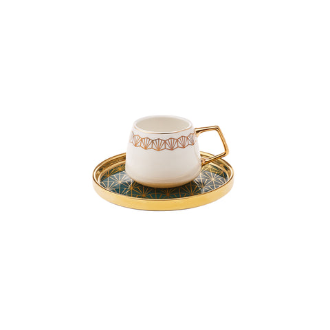 Karaca Verde 12-teiliges Porzellan Espresso Türkischer Kaffeetassen-Set für 6 Personen, 100 ml, Mehrfarbig