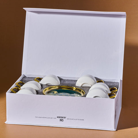 Karaca Verde 12-teiliges Porzellan Espresso Türkischer Kaffeetassen-Set für 6 Personen, 100 ml, Mehrfarbig