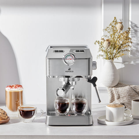 Karaca Coffee Art 1101 Milchaufschäumer, 20 Bar Druck, Espresso, Latte, Cappuccino, Americano Maschine 1,5L Inox