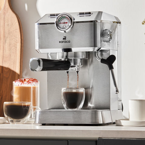 Karaca Coffee Art 1101 Milk Frother, 20 Bar Pressure, Espresso, Latte, Cappuccino, Americano Machine 1.5L Inox